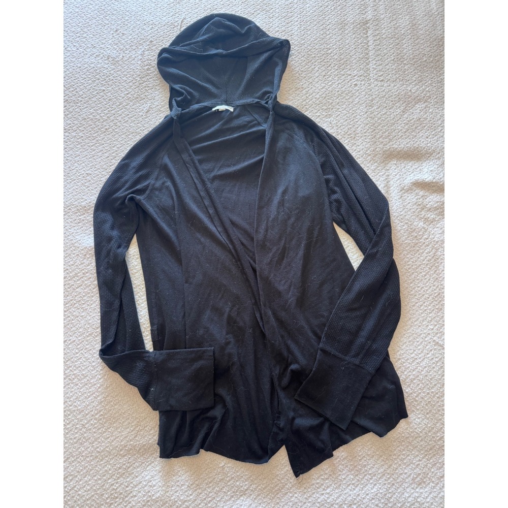 Maurices Black Waffle Knit Hooded Cardigan Open Front Long Sleeve Medium